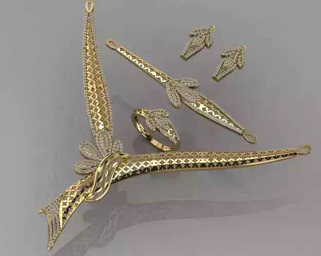 GC GOLD S004 - Diamond necklace earring ring bracelet gold set