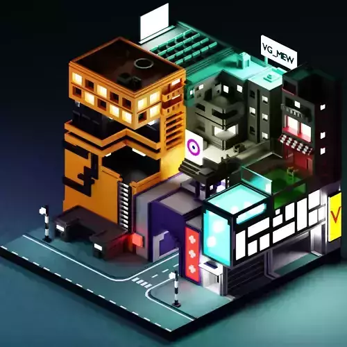 3D Low poly Cyberpunk City