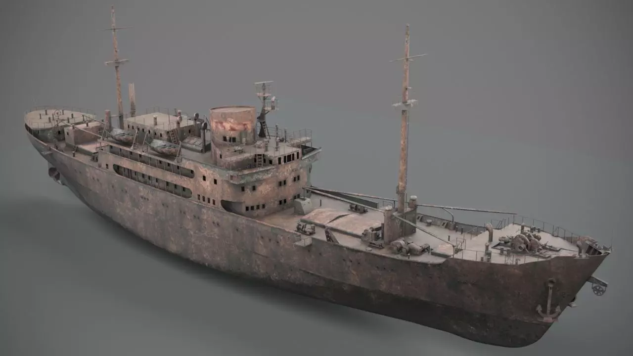 Old rusted abandoned vessel 3D model_0