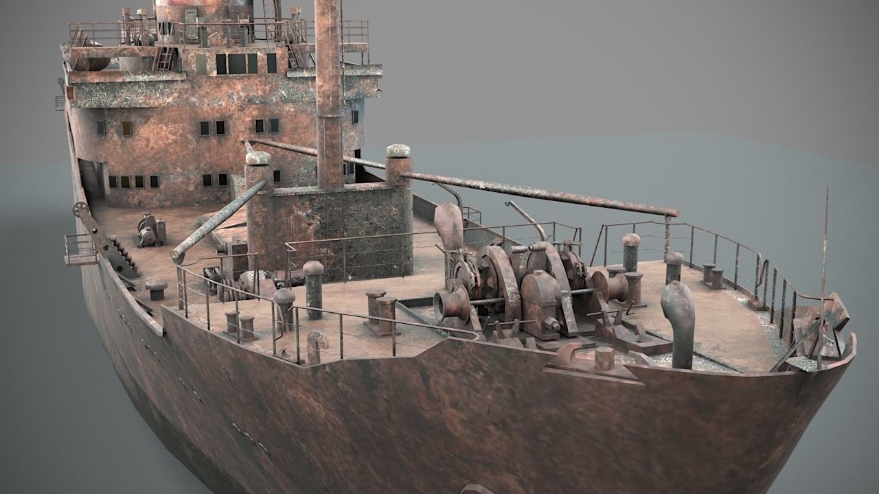 Old rusted abandoned vessel 3D model_4