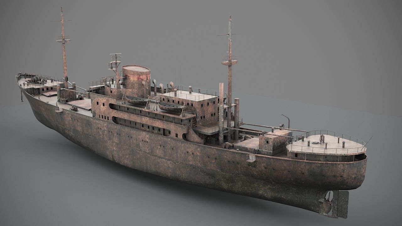 Old rusted abandoned vessel 3D model_2