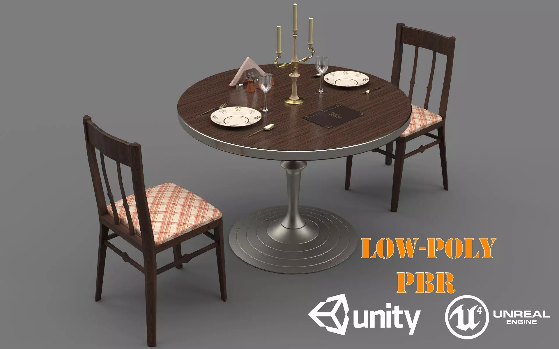 Circular Food Table Low-poly 3D model_0