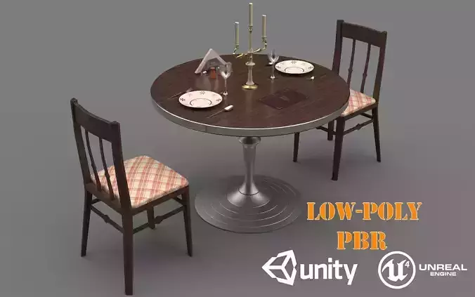 Circular Food Table Low-poly 3D model