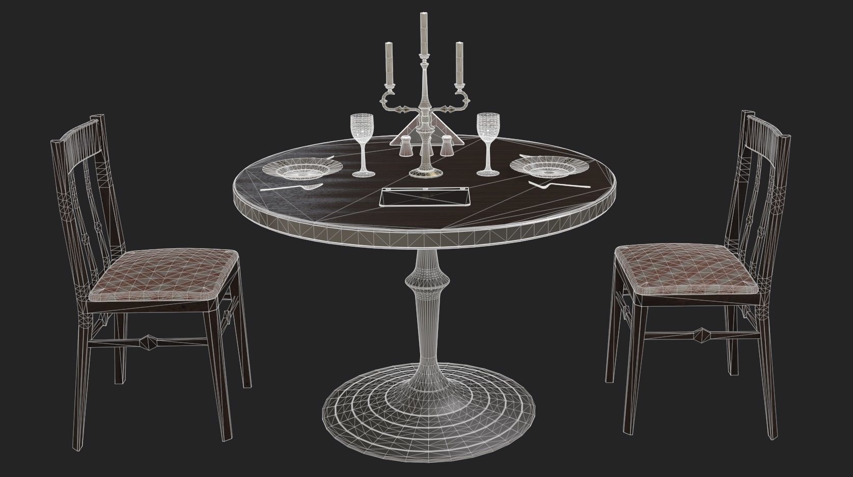 Circular Food Table Low-poly 3D model_25