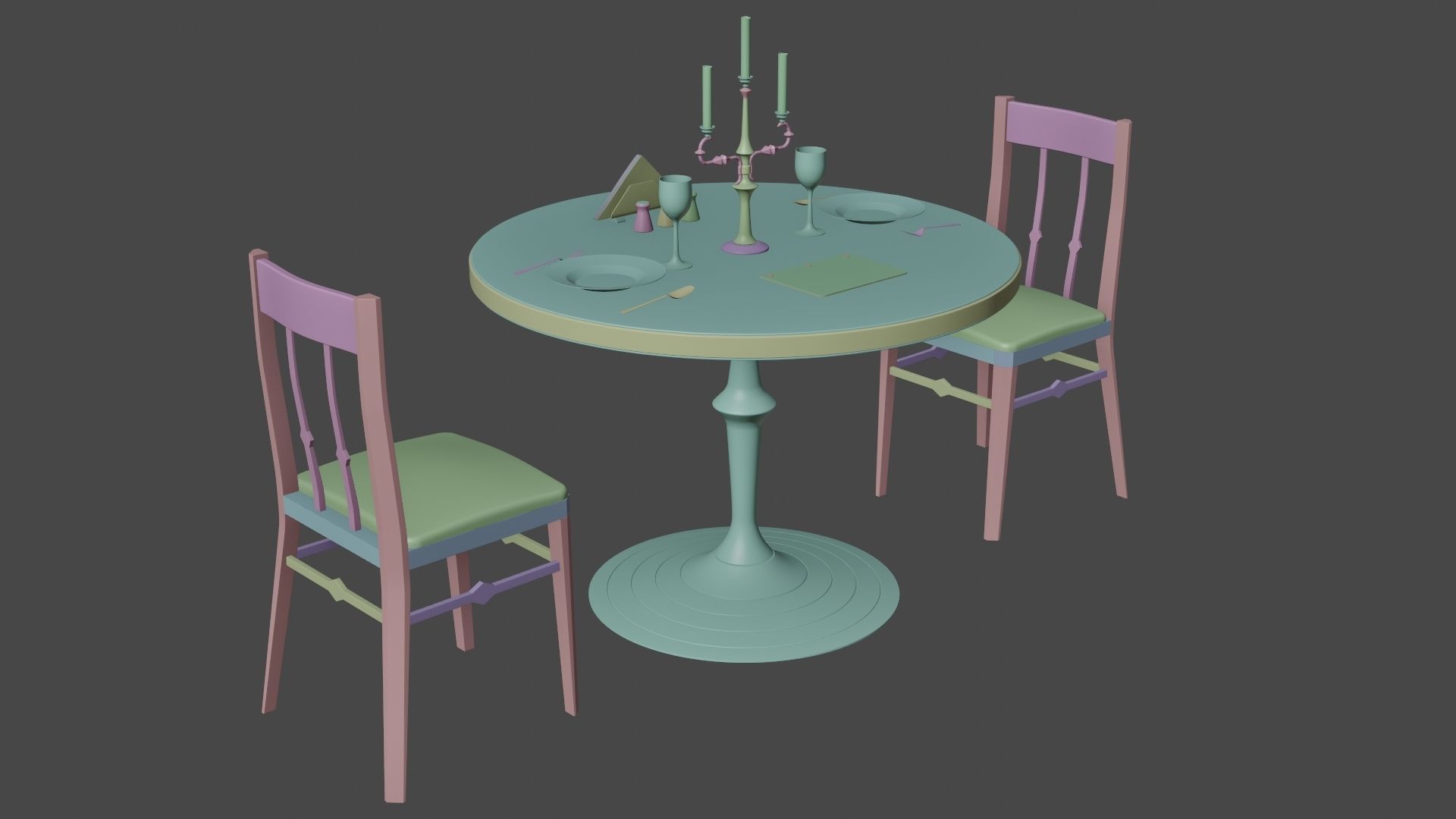 Circular Food Table Low-poly 3D model_28