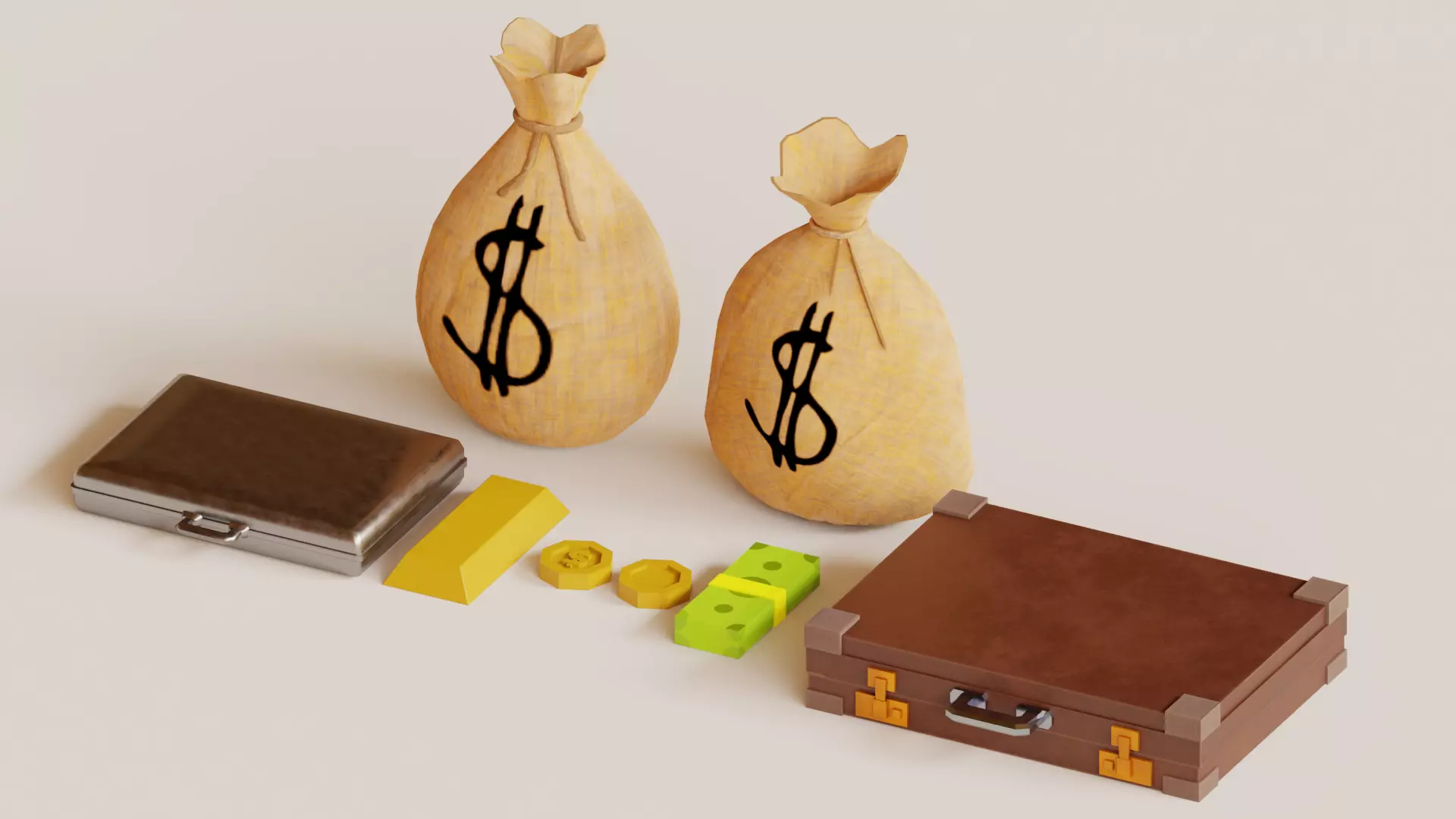 Money - Low Poly suitcase Low-poly 3D model_0