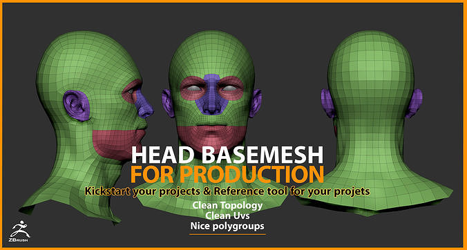 Head Basemesh for Production Low-poly 3D model
