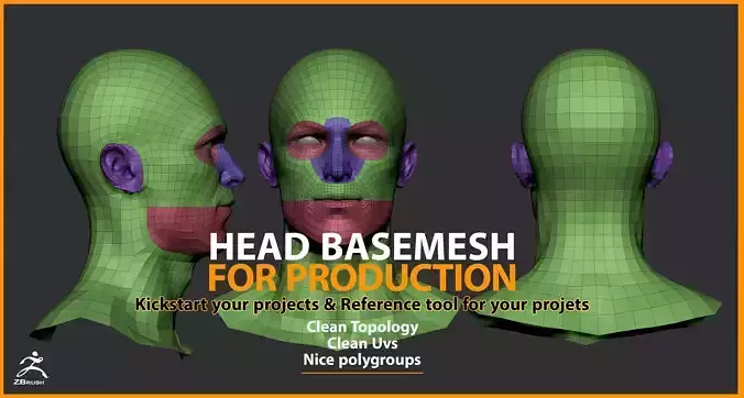 Head Basemesh for Production Low-poly 3D model