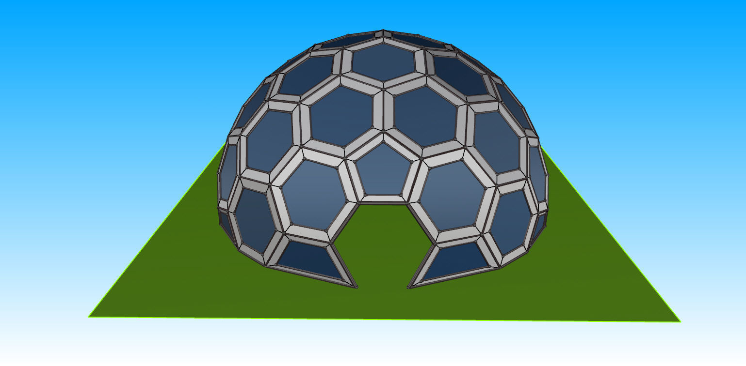 Geodesic Dome with frame and glass panels 3D model_7