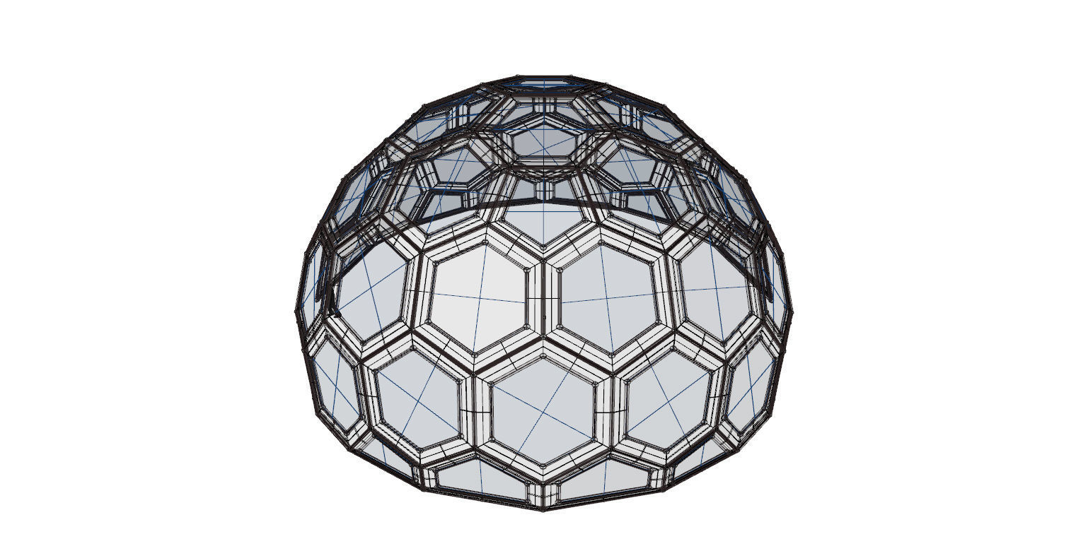 Geodesic Dome with frame and glass panels 3D model_15