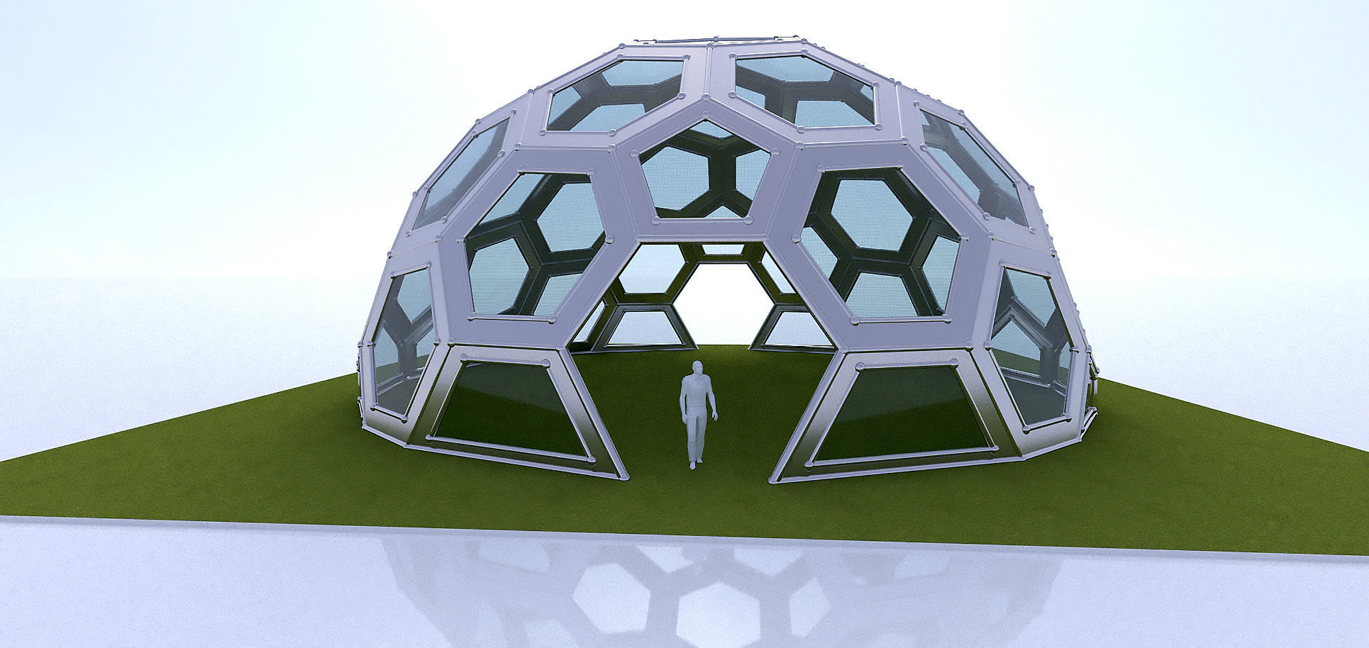 Geodesic Dome with frame and glass panels 3D model_6