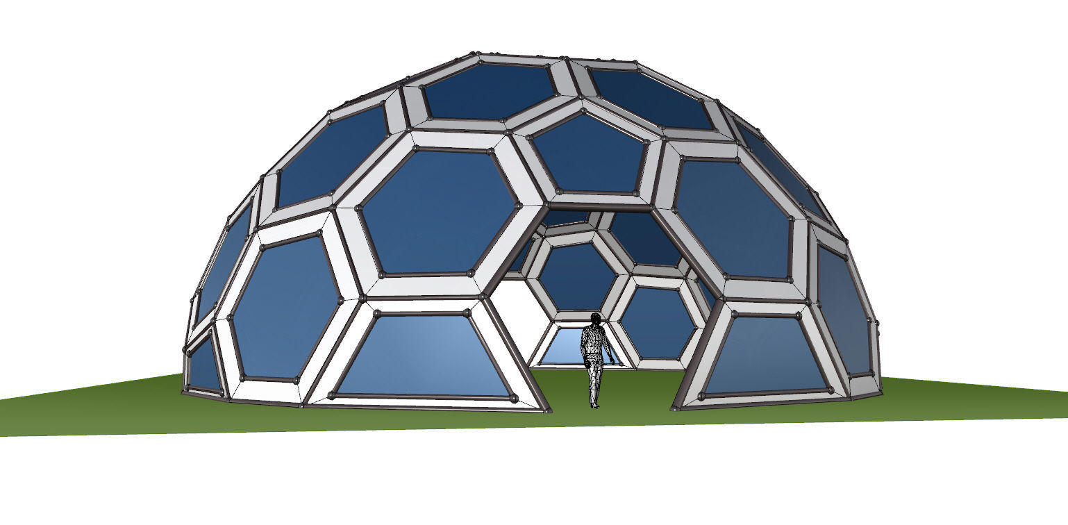 Geodesic Dome with frame and glass panels 3D model_25