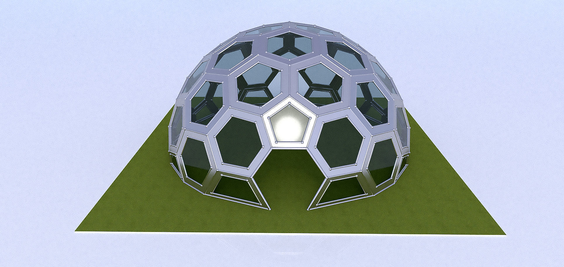 Geodesic Dome with frame and glass panels 3D model_3