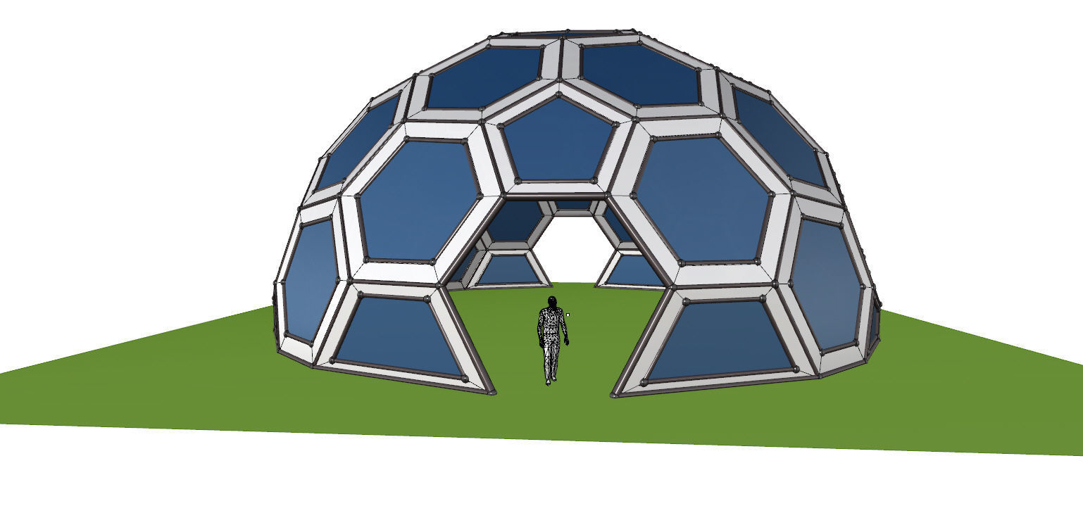 Geodesic Dome with frame and glass panels 3D model_27
