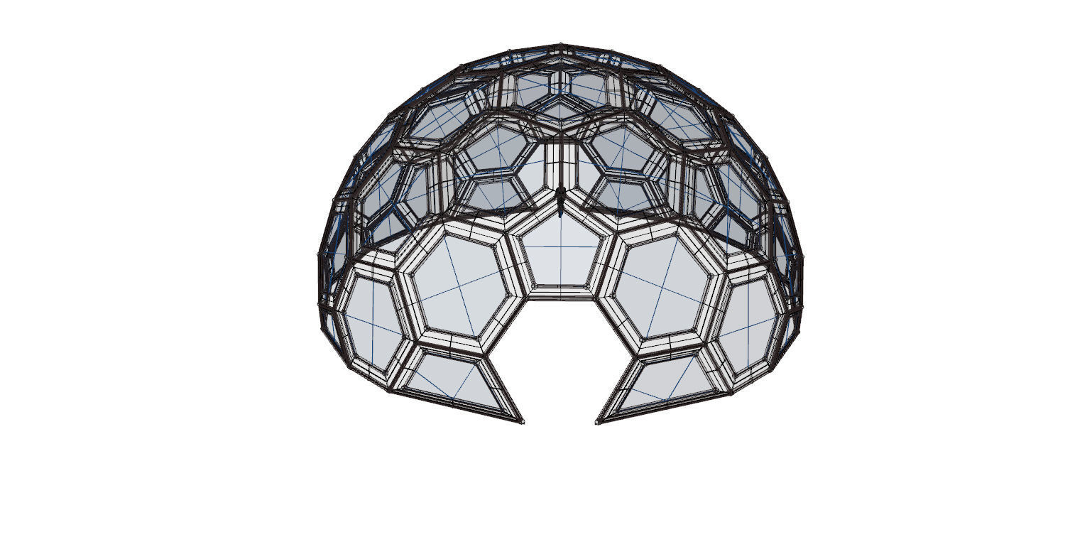 Geodesic Dome with frame and glass panels 3D model_16
