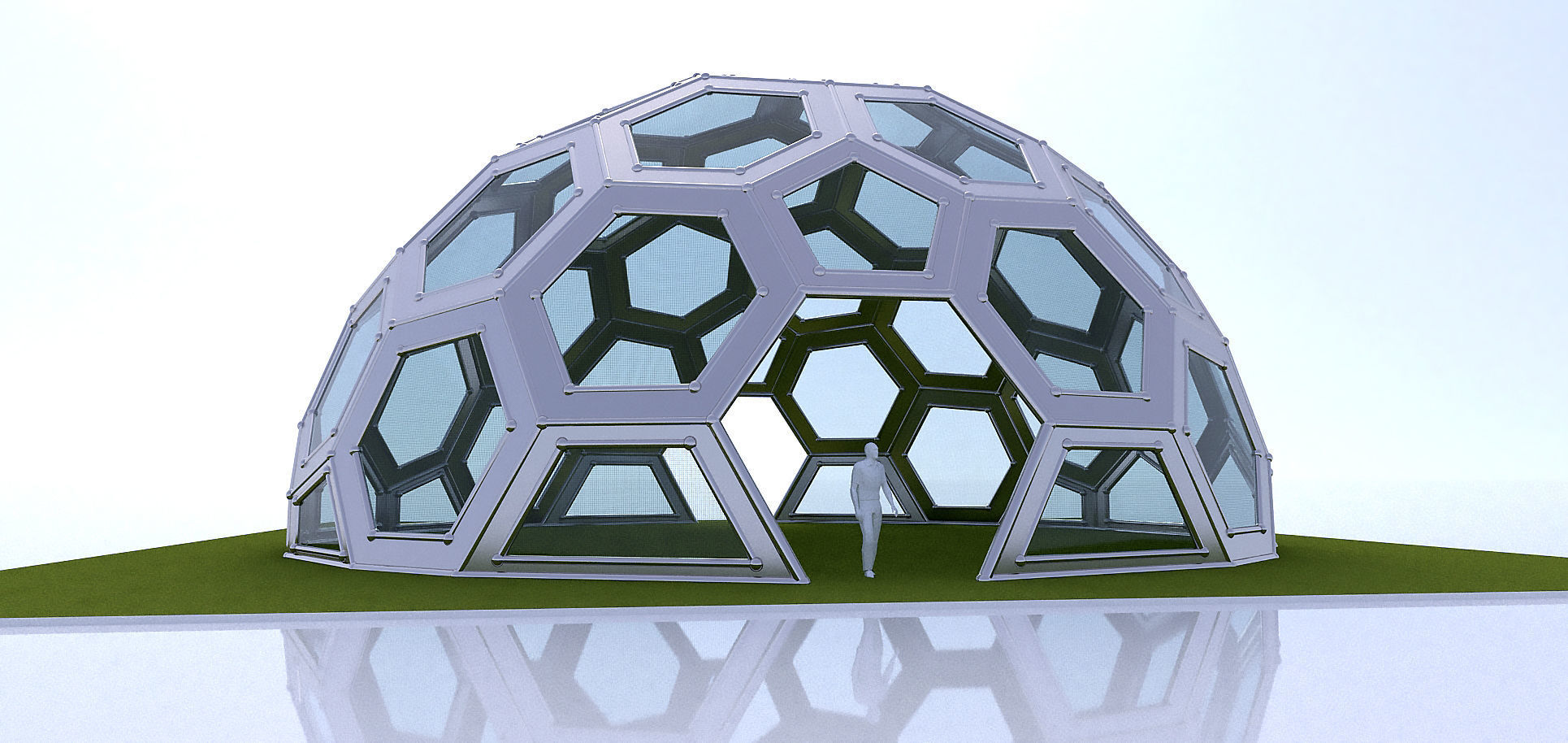 Geodesic Dome with frame and glass panels 3D model_1