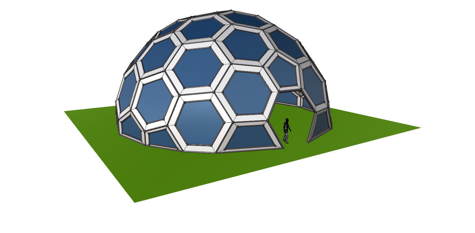Geodesic Dome with frame and glass panels 3D model_21