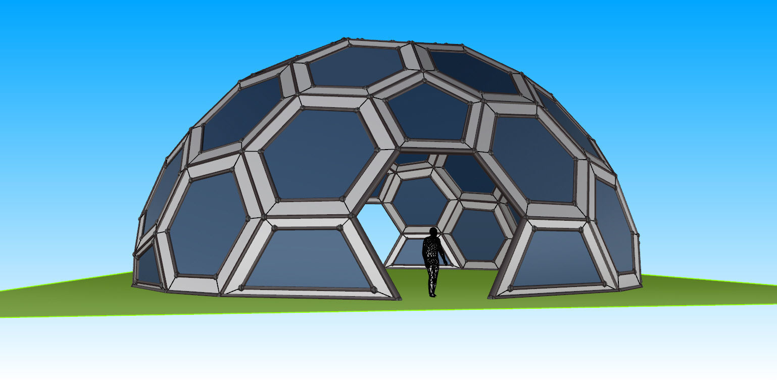Geodesic Dome with frame and glass panels 3D model_12