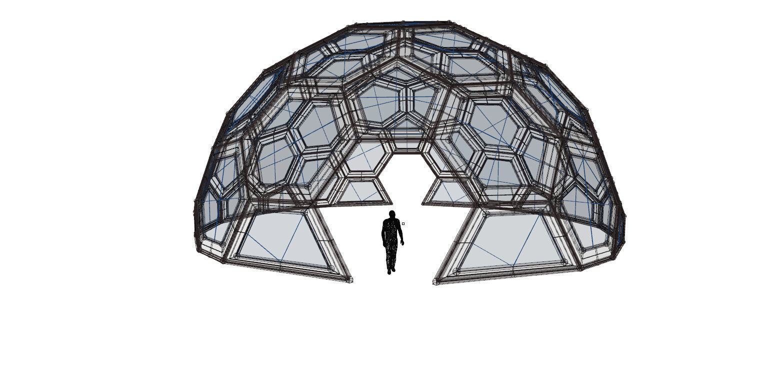 Geodesic Dome with frame and glass panels 3D model_17