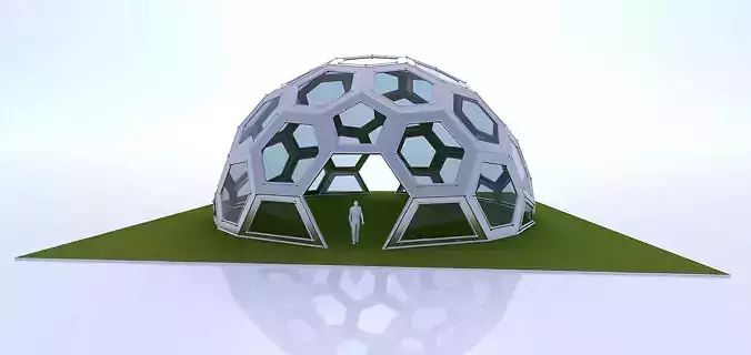 Geodesic Dome with frame and glass panels 3D model