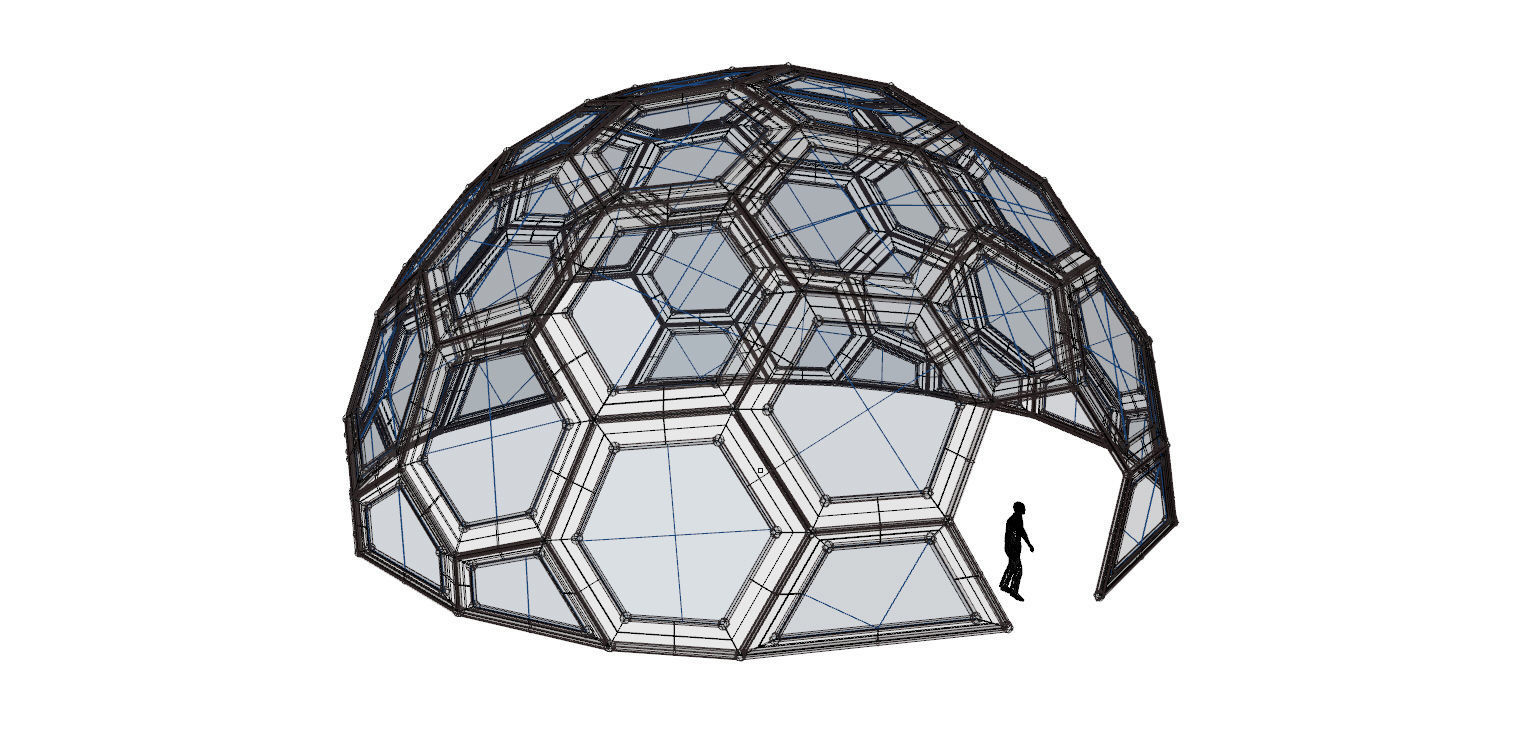 Geodesic Dome with frame and glass panels 3D model_14