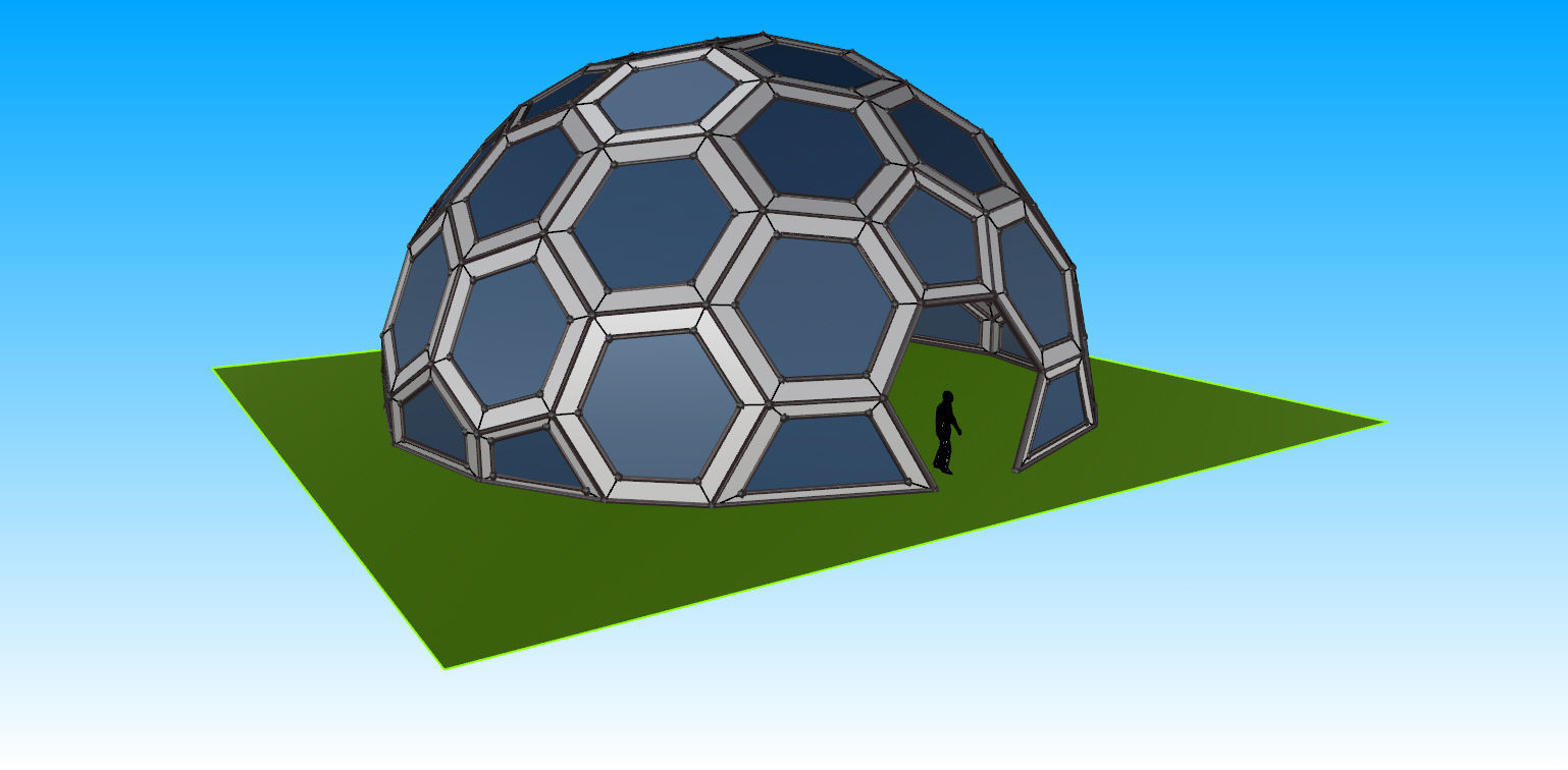 Geodesic Dome with frame and glass panels 3D model_8