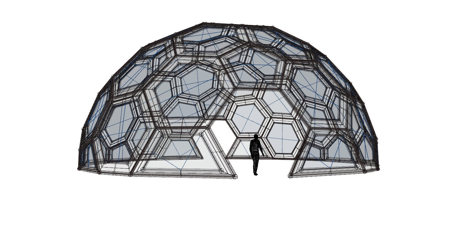 Geodesic Dome with frame and glass panels 3D model_20