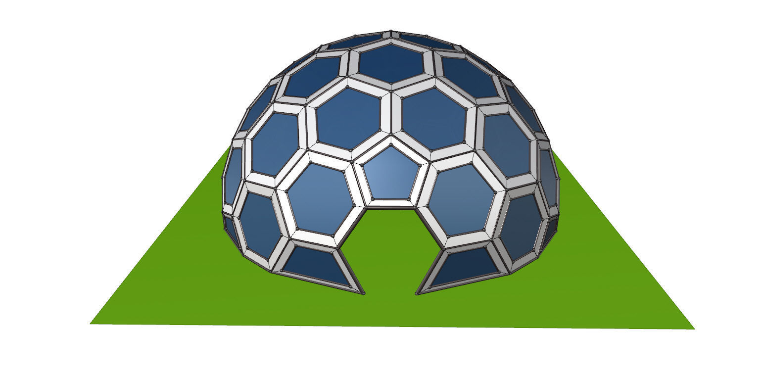 Geodesic Dome with frame and glass panels 3D model_23