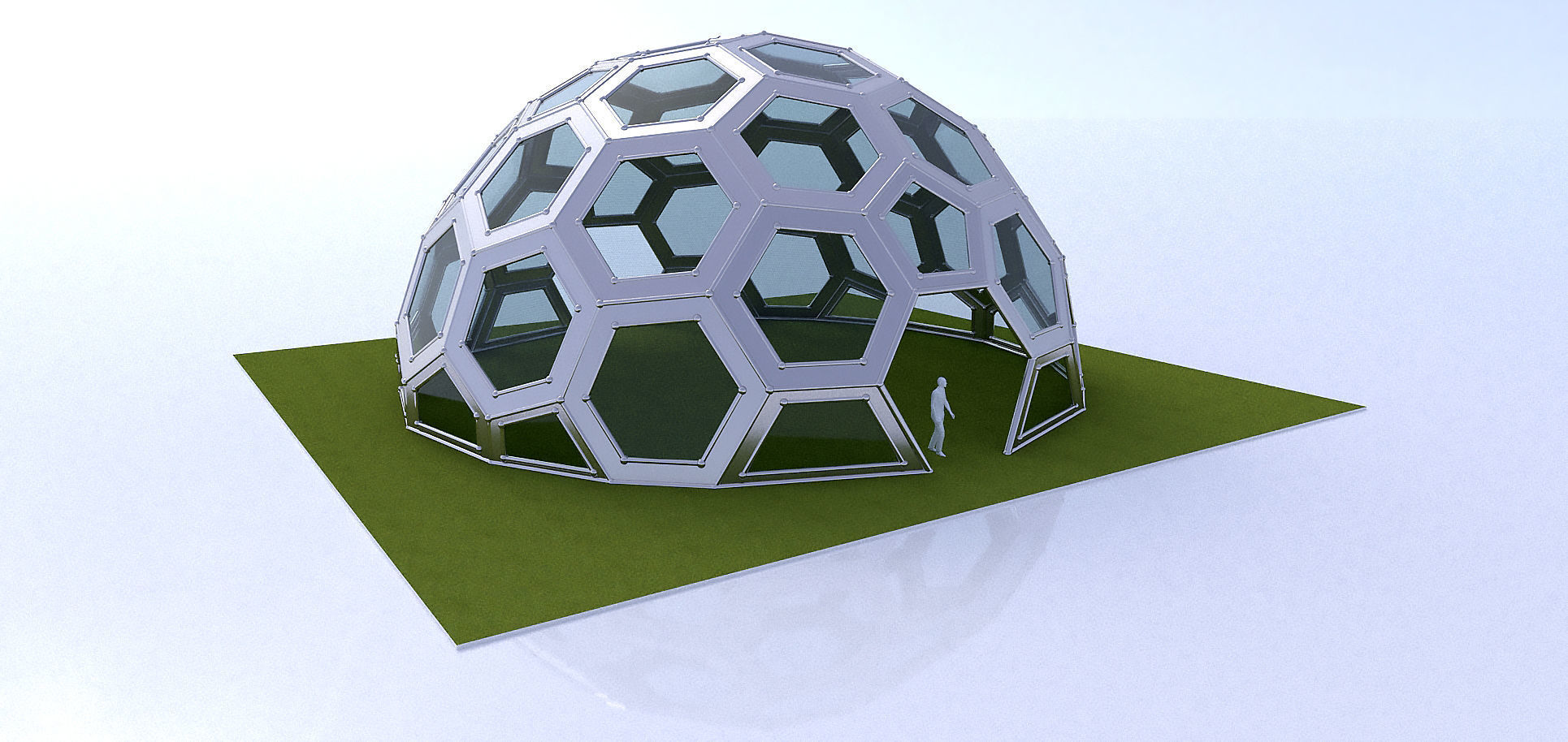 Geodesic Dome with frame and glass panels 3D model_2