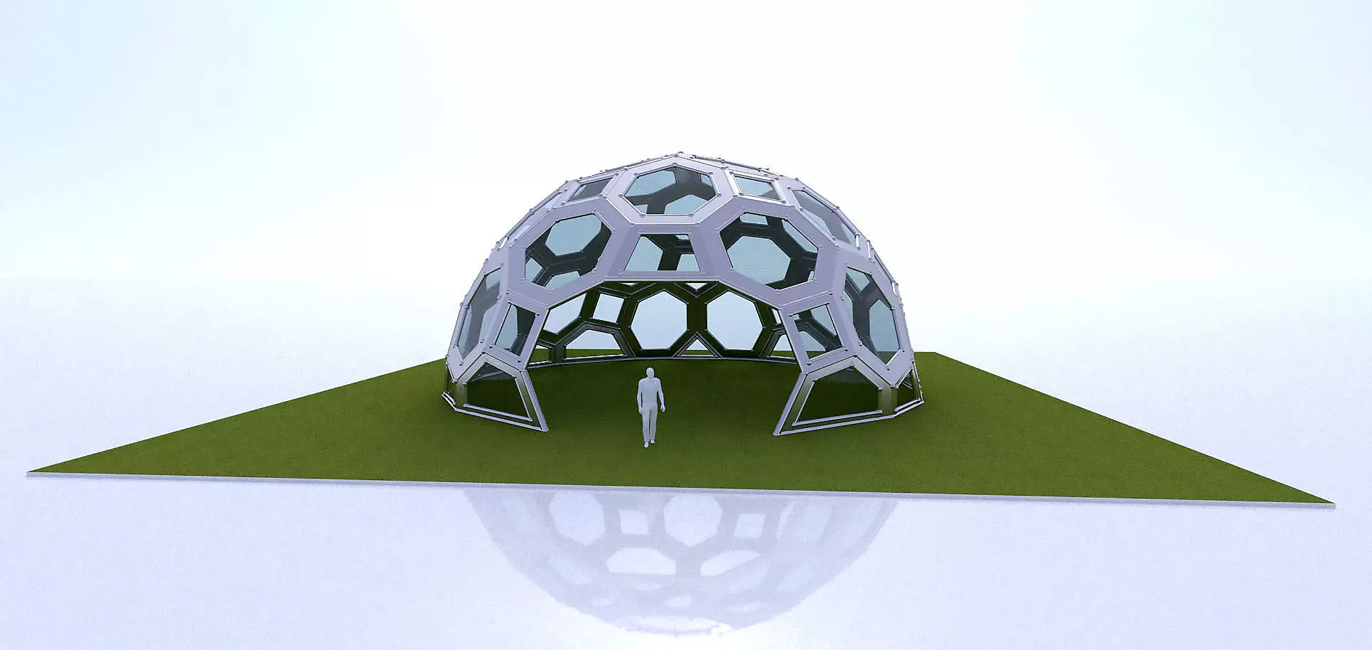 Geodesic Dome with square and pentagonal frame and glass panels 3D model_0