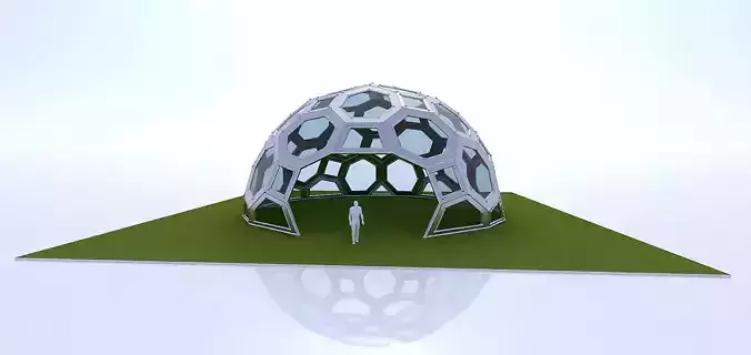 Geodesic Dome with square and pentagonal frame and glass panels