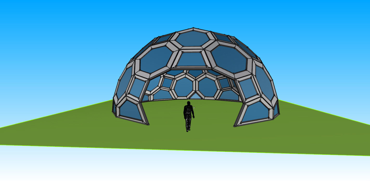 Geodesic Dome with square and pentagonal frame and glass panels 3D model_20