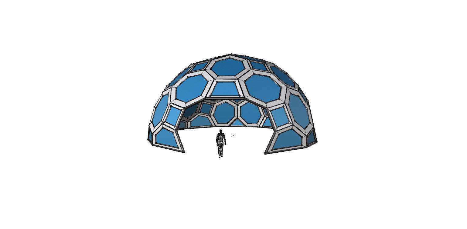 Geodesic Dome with square and pentagonal frame and glass panels 3D model_33