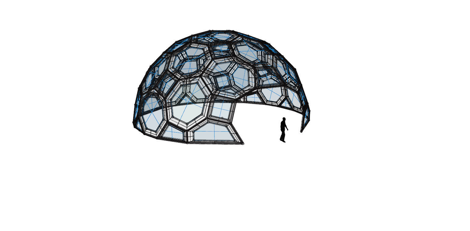 Geodesic Dome with square and pentagonal frame and glass panels 3D model_21