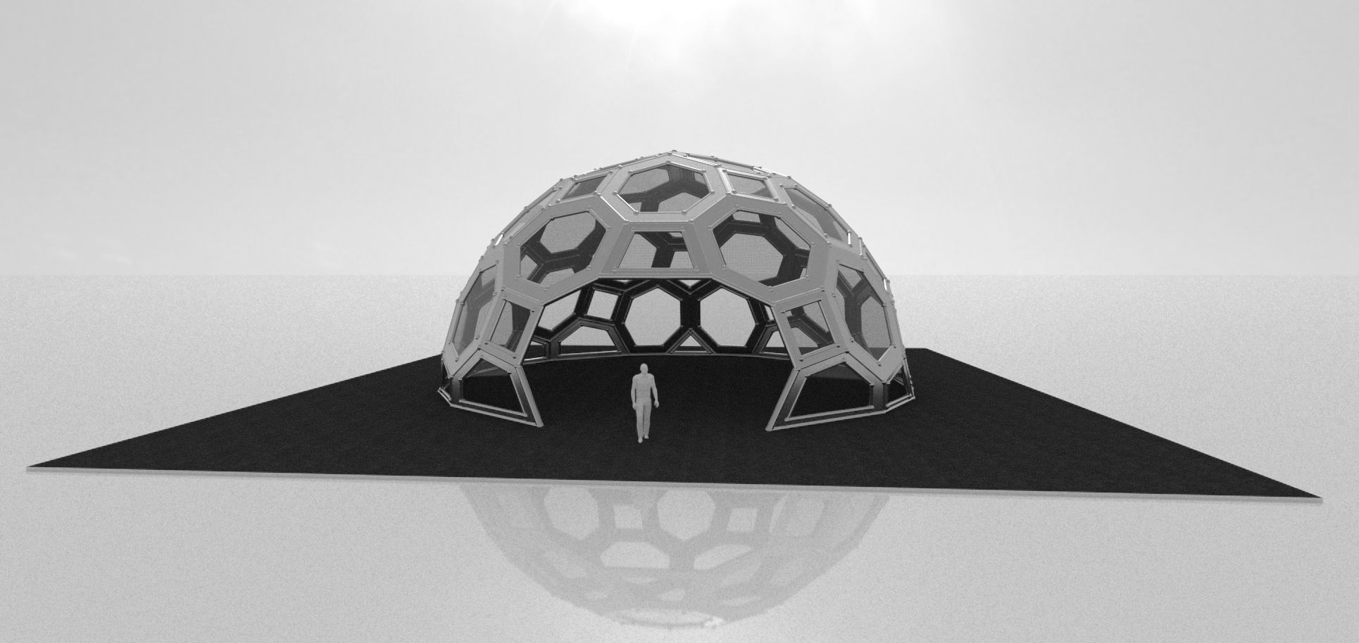 Geodesic Dome with square and pentagonal frame and glass panels 3D model_12