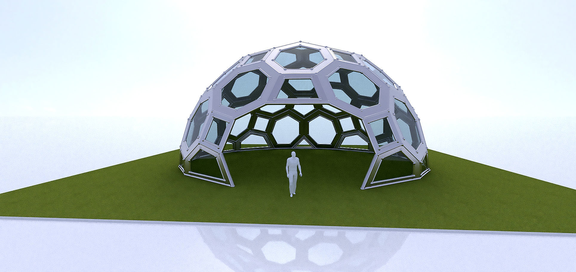 Geodesic Dome with square and pentagonal frame and glass panels 3D model_6