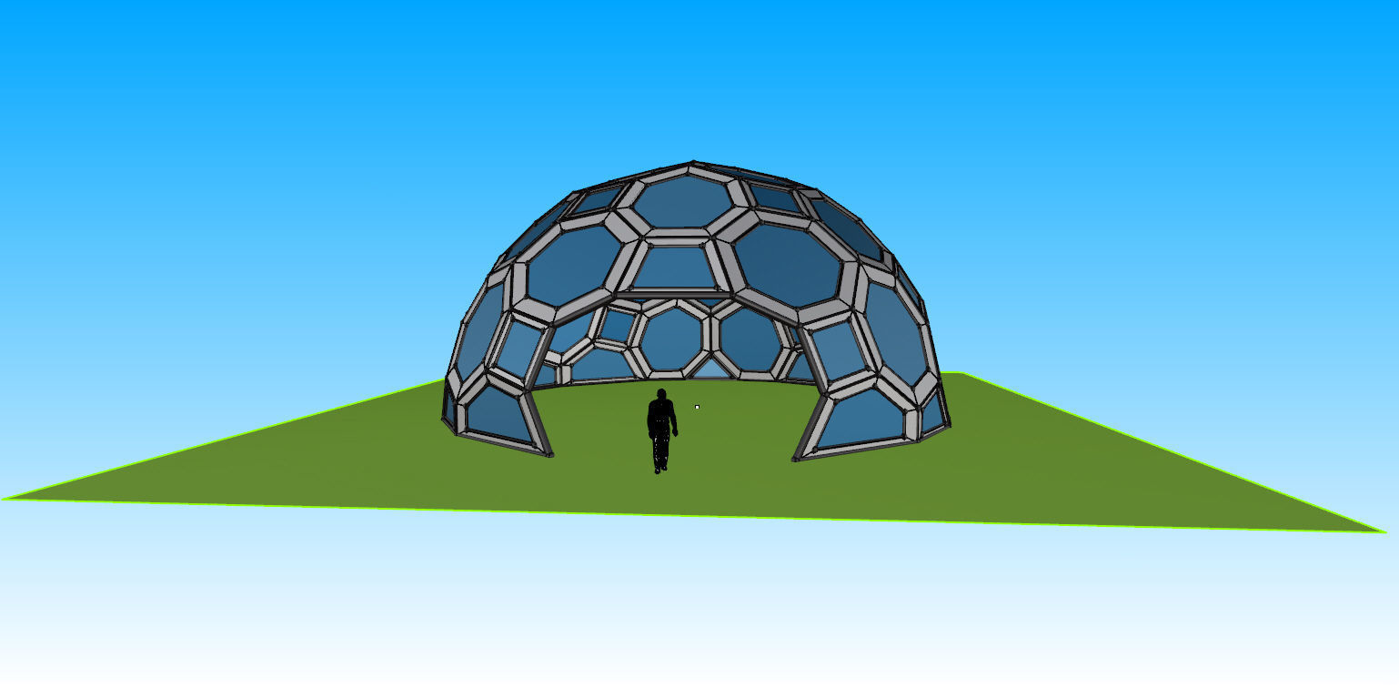 Geodesic Dome with square and pentagonal frame and glass panels 3D model_19