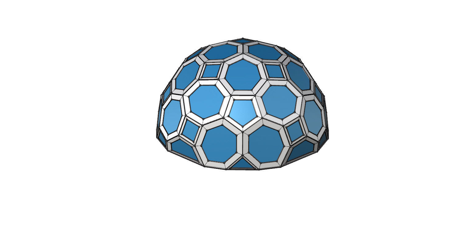 Geodesic Dome with square and pentagonal frame and glass panels 3D model_29