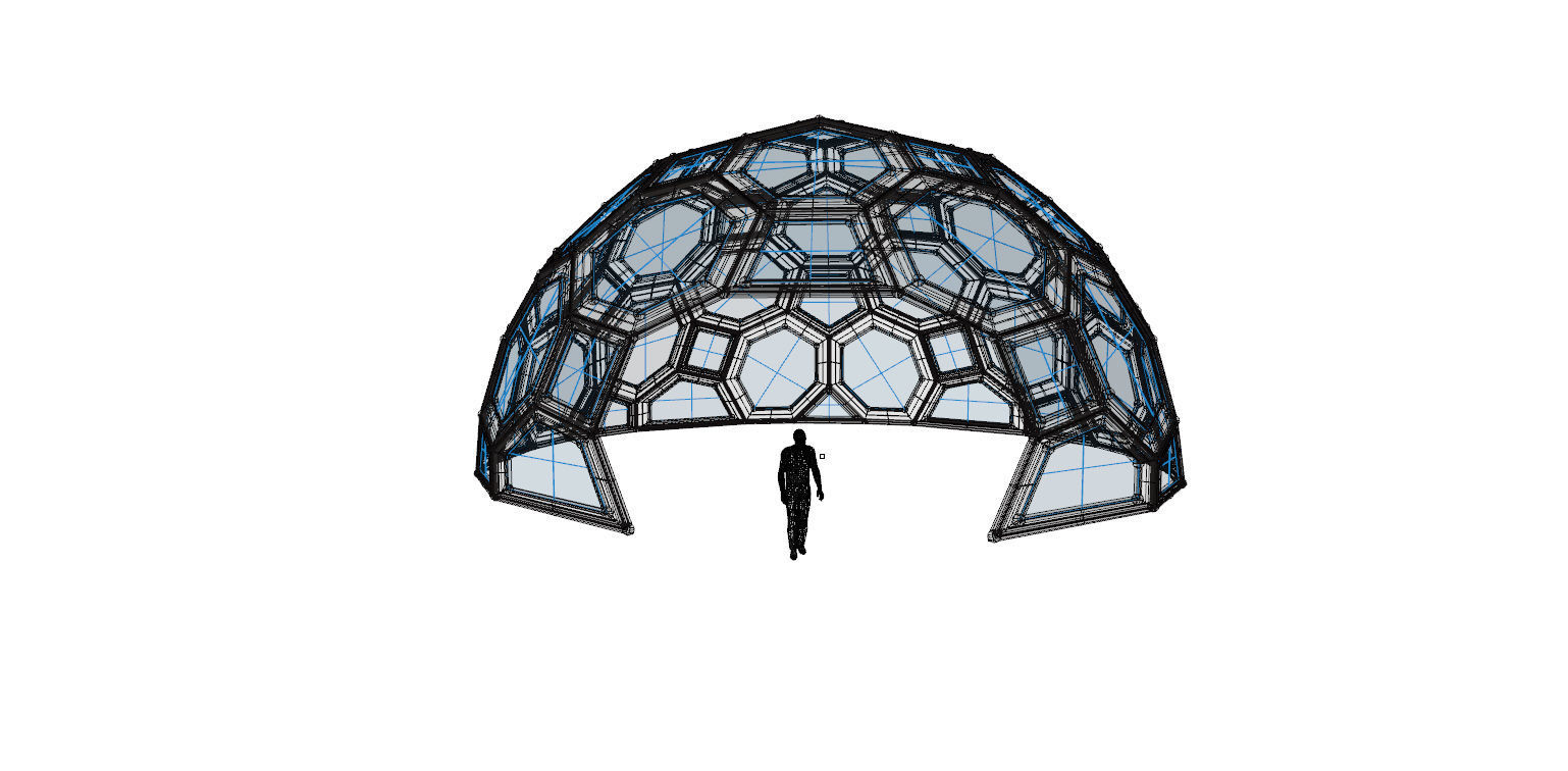 Geodesic Dome with square and pentagonal frame and glass panels 3D model_27