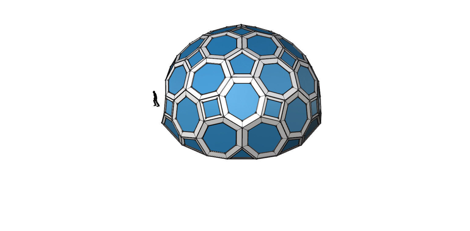 Geodesic Dome with square and pentagonal frame and glass panels 3D model_30