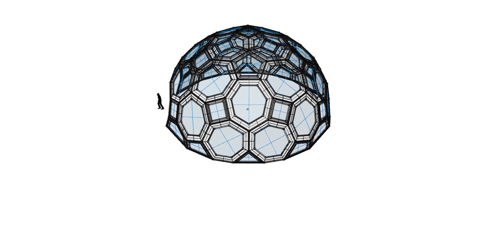 Geodesic Dome with square and pentagonal frame and glass panels 3D model_22