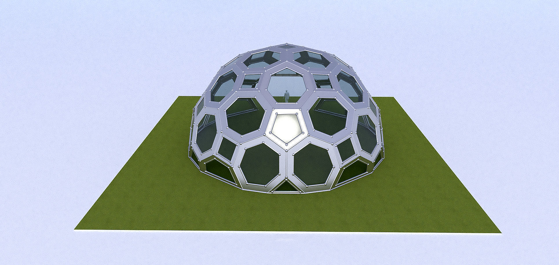 Geodesic Dome with square and pentagonal frame and glass panels 3D model_5