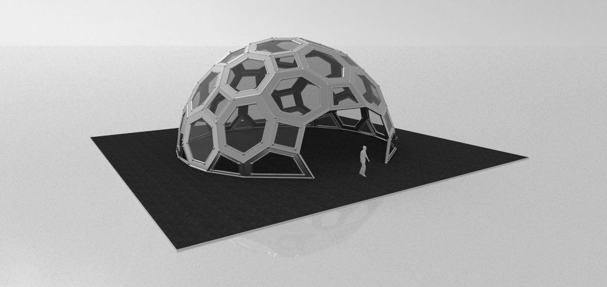 Geodesic Dome with square and pentagonal frame and glass panels 3D model_8