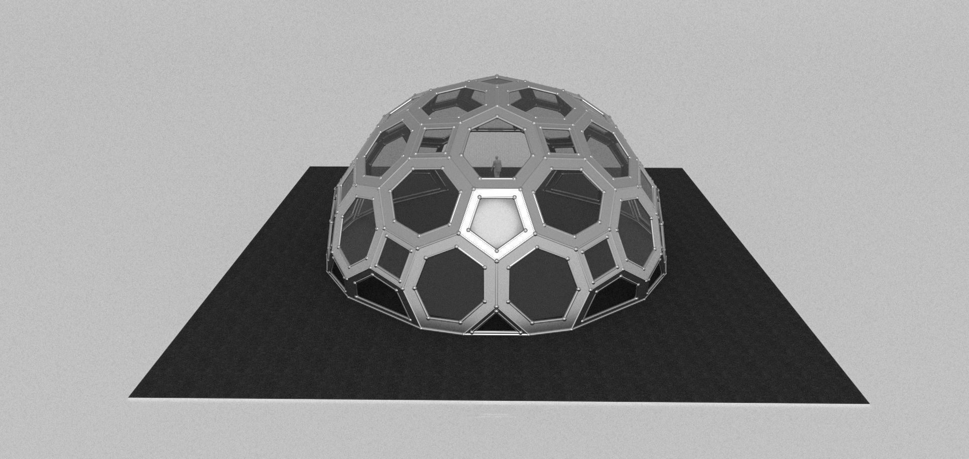Geodesic Dome with square and pentagonal frame and glass panels 3D model_7