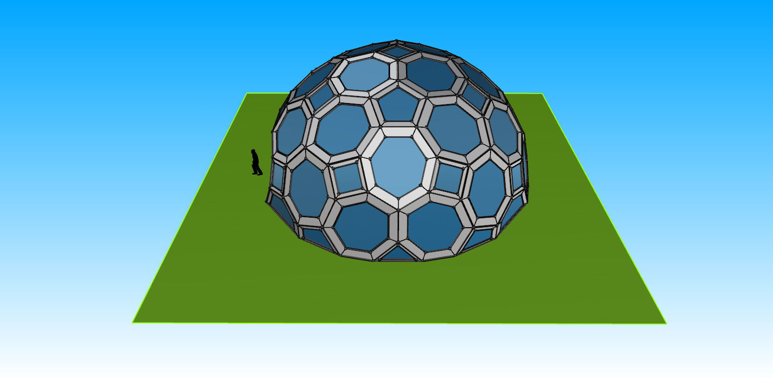 Geodesic Dome with square and pentagonal frame and glass panels 3D model_13
