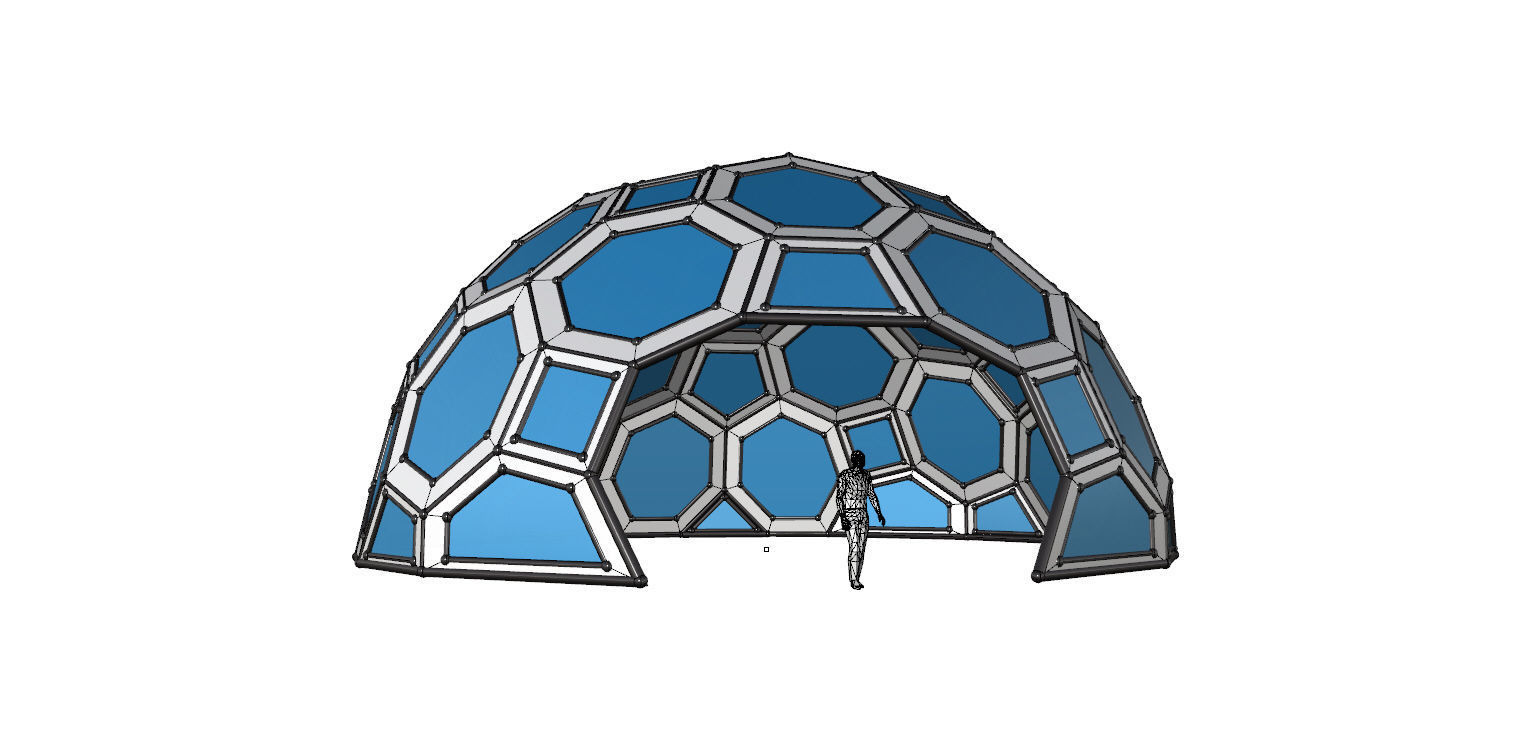 Geodesic Dome with square and pentagonal frame and glass panels 3D model_32