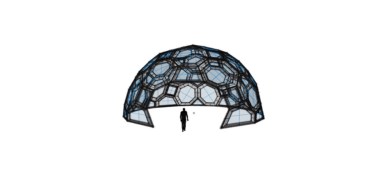 Geodesic Dome with square and pentagonal frame and glass panels 3D model_26