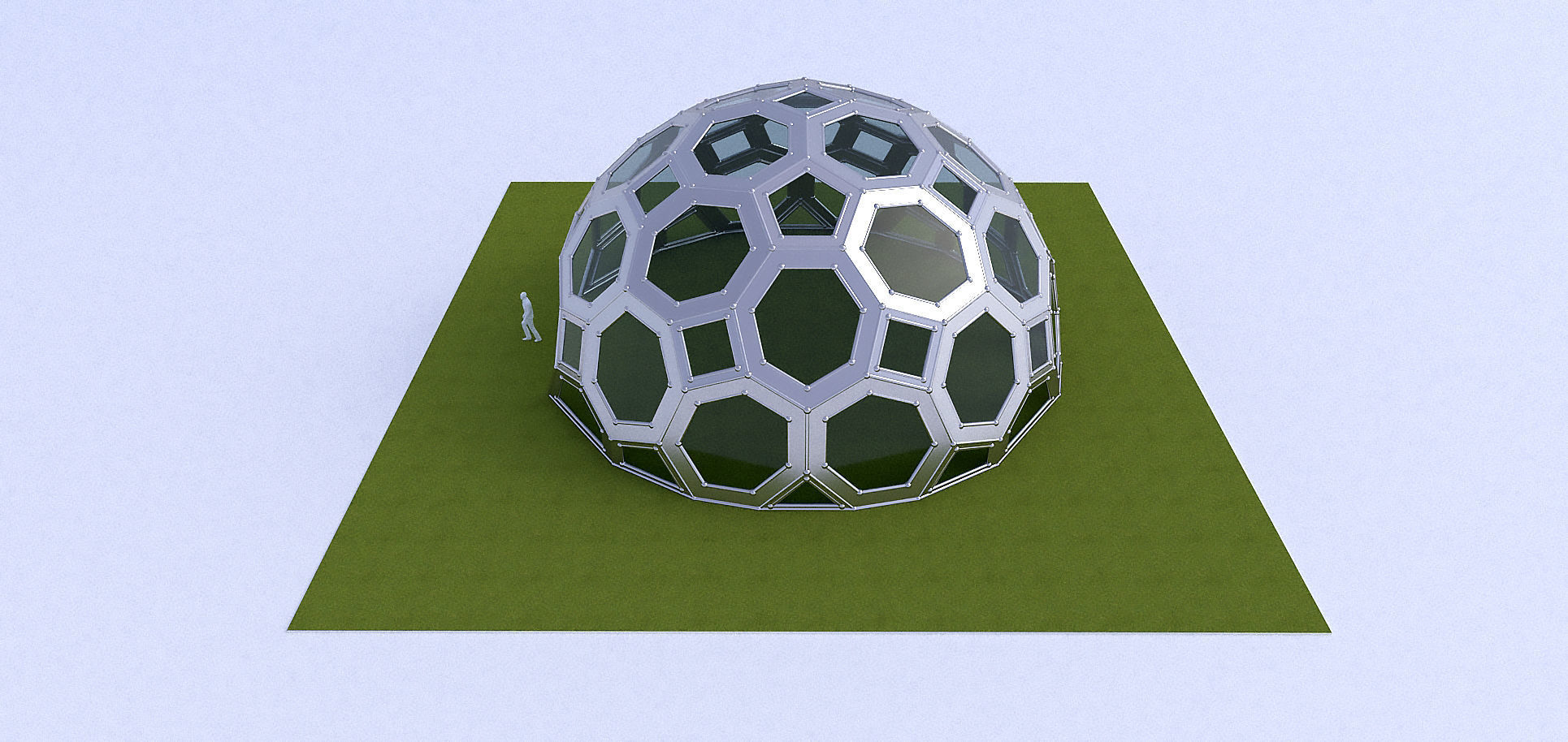 Geodesic Dome with square and pentagonal frame and glass panels 3D model_3