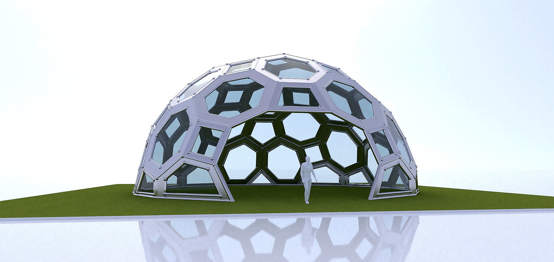 Geodesic Dome with square and pentagonal frame and glass panels 3D model_2