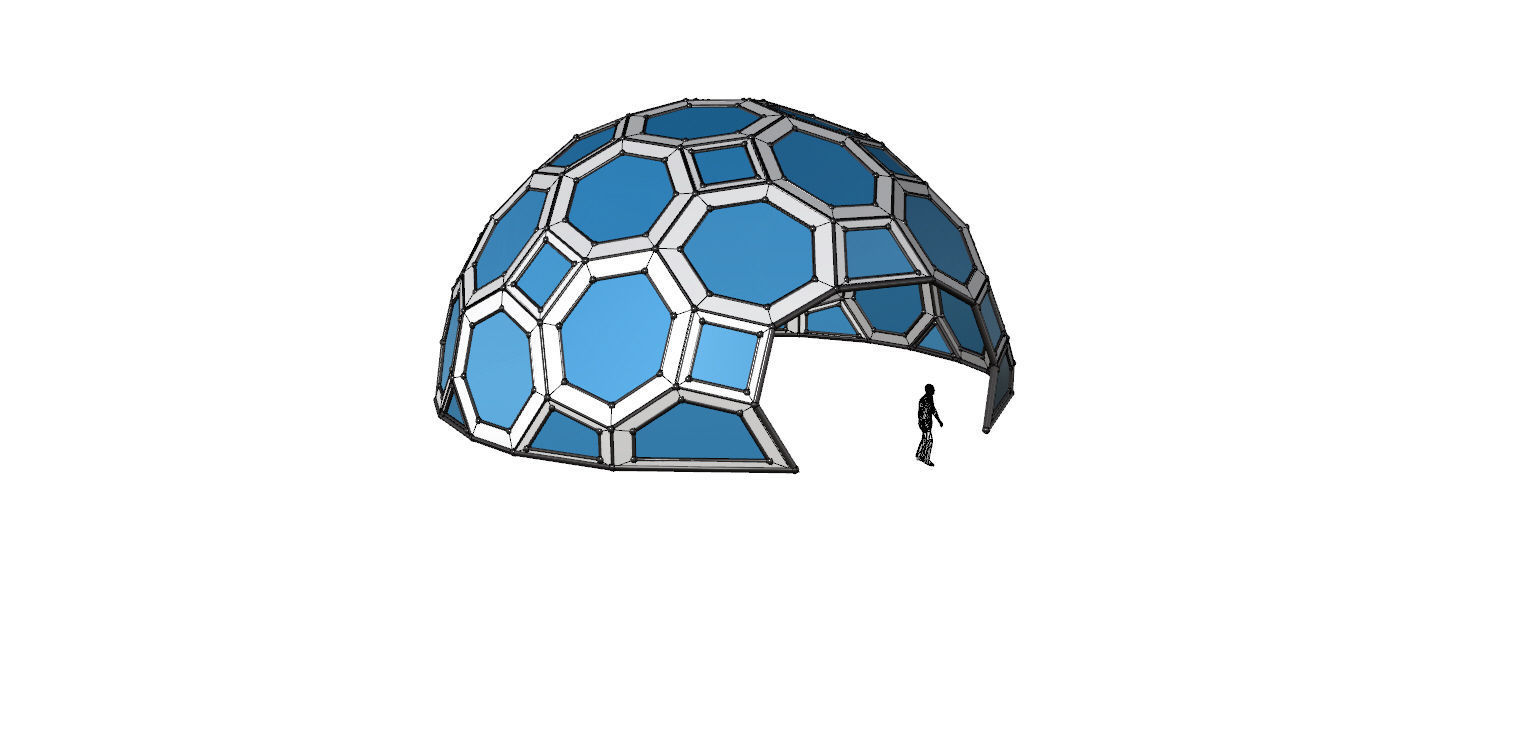 Geodesic Dome with square and pentagonal frame and glass panels 3D model_28